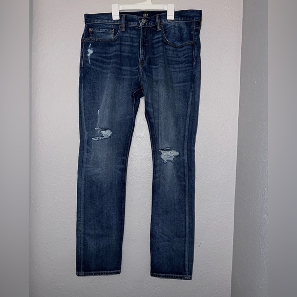 Gap Men Slim Straight Distressed Jeans - Picture 1 of 9